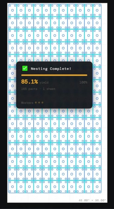 NestCloud nesting engine &mdash; live canvas animation as parts arrange