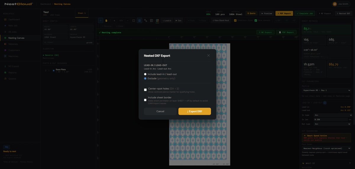 NestCloud NC export dialog